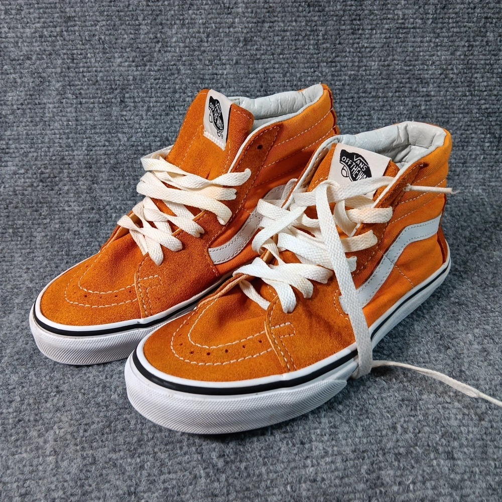 Vans Sk8-Hi Youth Kid 3 Orange White High Top Suede Canvas Skate Shoes Very Good